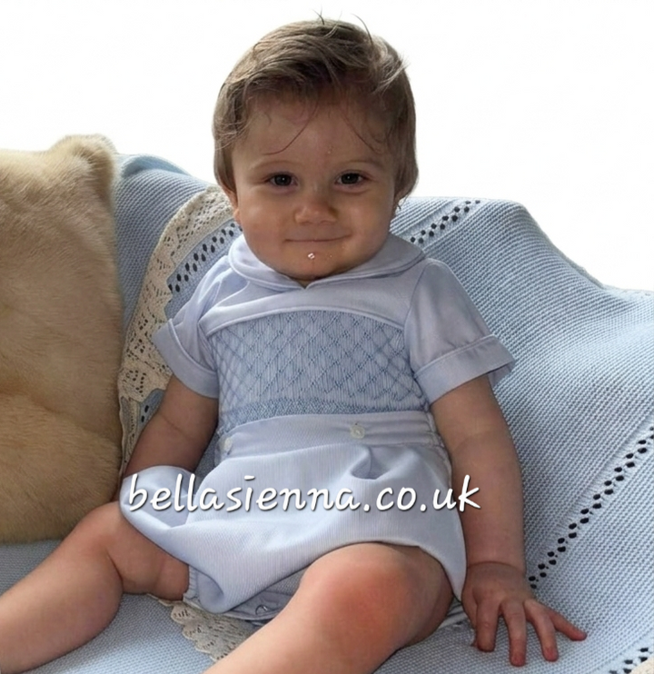 Luxury "Bella Sienna Exclusive" Baby Blue Smocked Boys Outfit