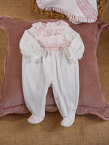 Deolinda Baby Girls White & Pink Velour Smocked Babygrow - DBI25121