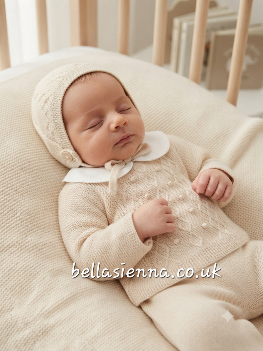 Baby Boys Three Piece Knitted Outfit - Gino - Natural Beige
