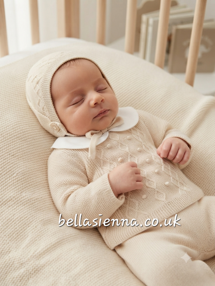 Baby Boys Three Piece Knitted Outfit - Gino - Natural Beige