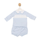 Mintini Baby Boys Blue & White Smocked Top & Shorts Set - MB6576