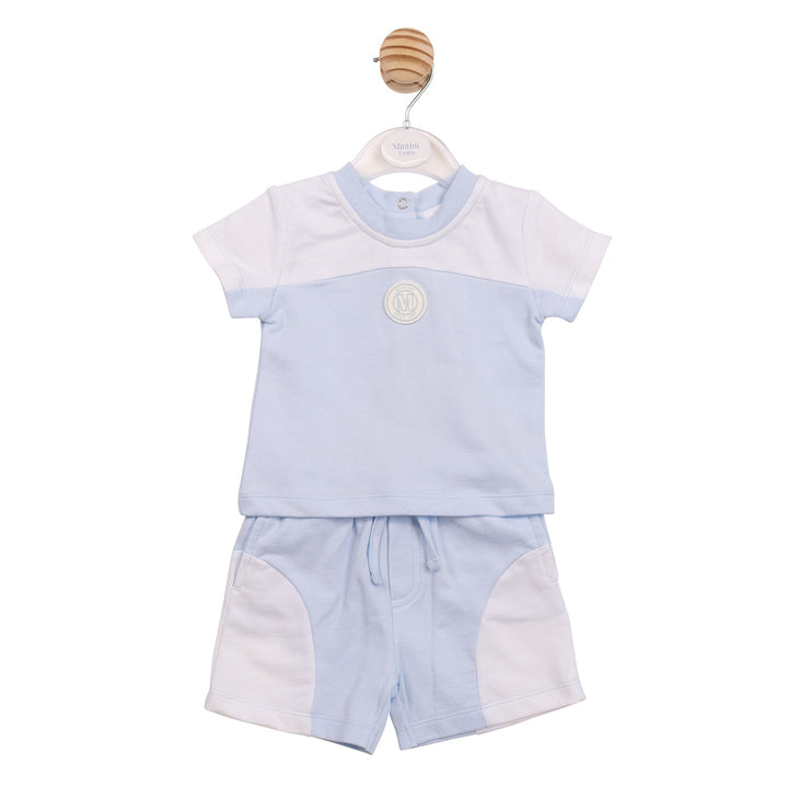 Mintini Baby Boys Blue & White Logo Shorts Set - MB7007