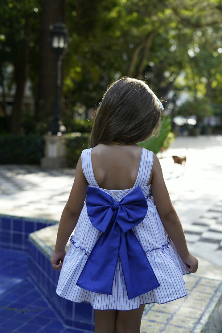 Dbb Collection Girls Striped Dress With Big Blue Bows - 27202
