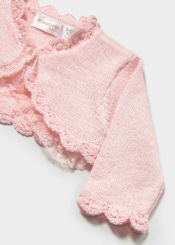 Mayoral Baby Girls Pink Cardigan With Lace Trim - 1301 - 53 - Rosa Baby