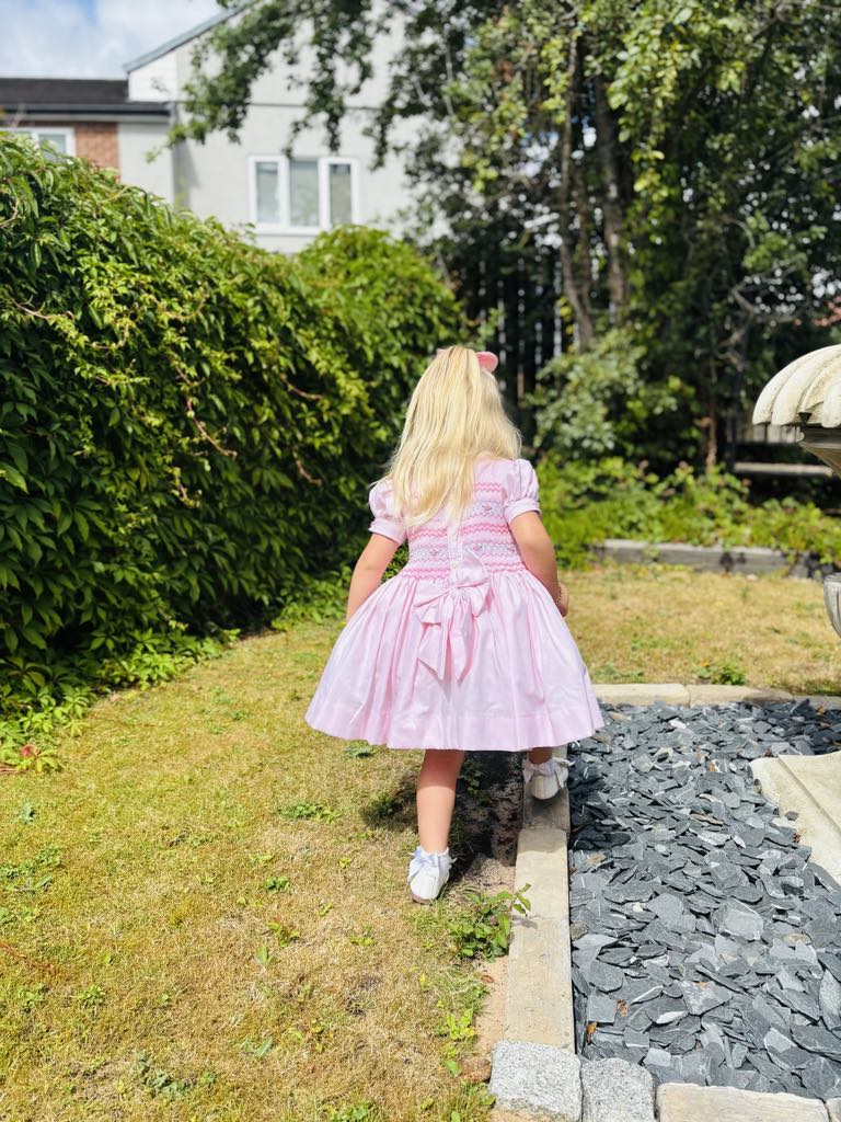 Luxury "Bella Sienna Exclusive" Pink Front & Back Smocked Dress With Built In Underskirt & Matching Hair Band Or Clip & Pants