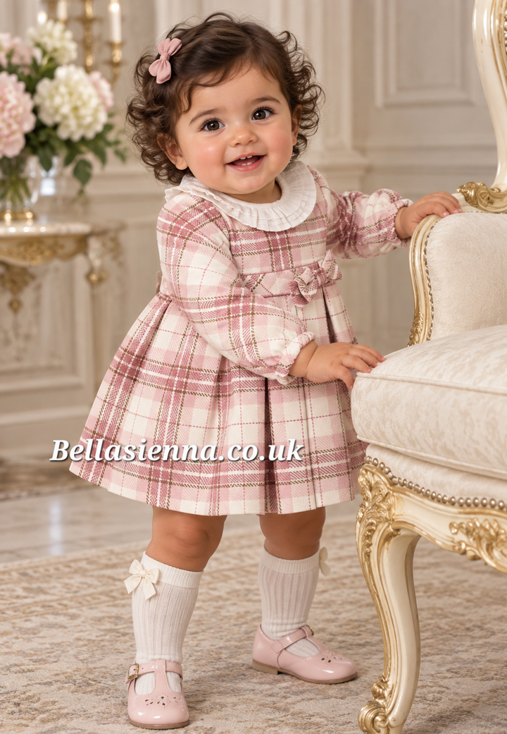 Mayoral Girls Long Sleeved Pink Plaid Dress - 2903