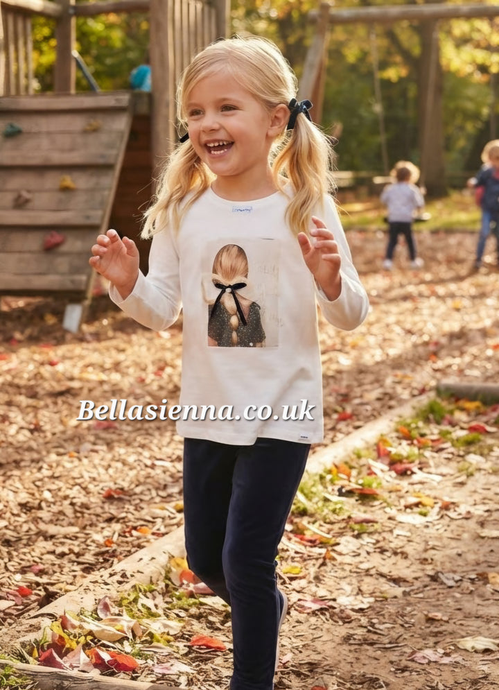 Mayoral Girls Ivory Long Sleeved Top & Navy Leggings Set - 4705