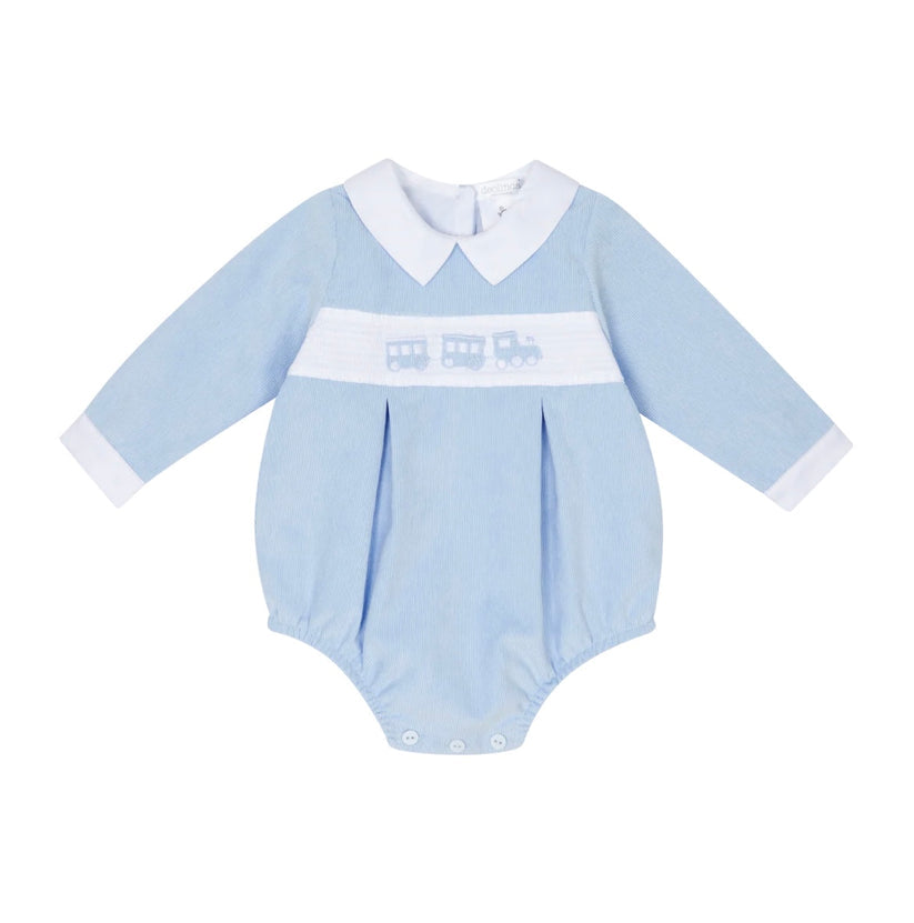 Deolinda "BRIAN" Blue Corduroy Smocked Train Romper - DBI25513