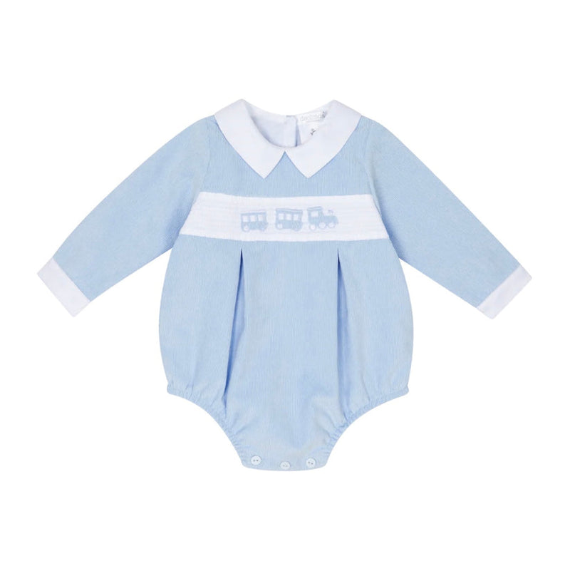 Deolinda "BRIAN" Blue Corduroy Smocked Train Romper - DBI25513
