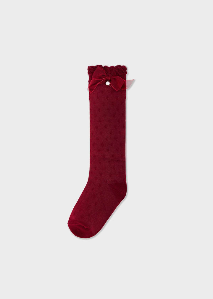Knee High Bow Socks - 73- Deep Red - 10290