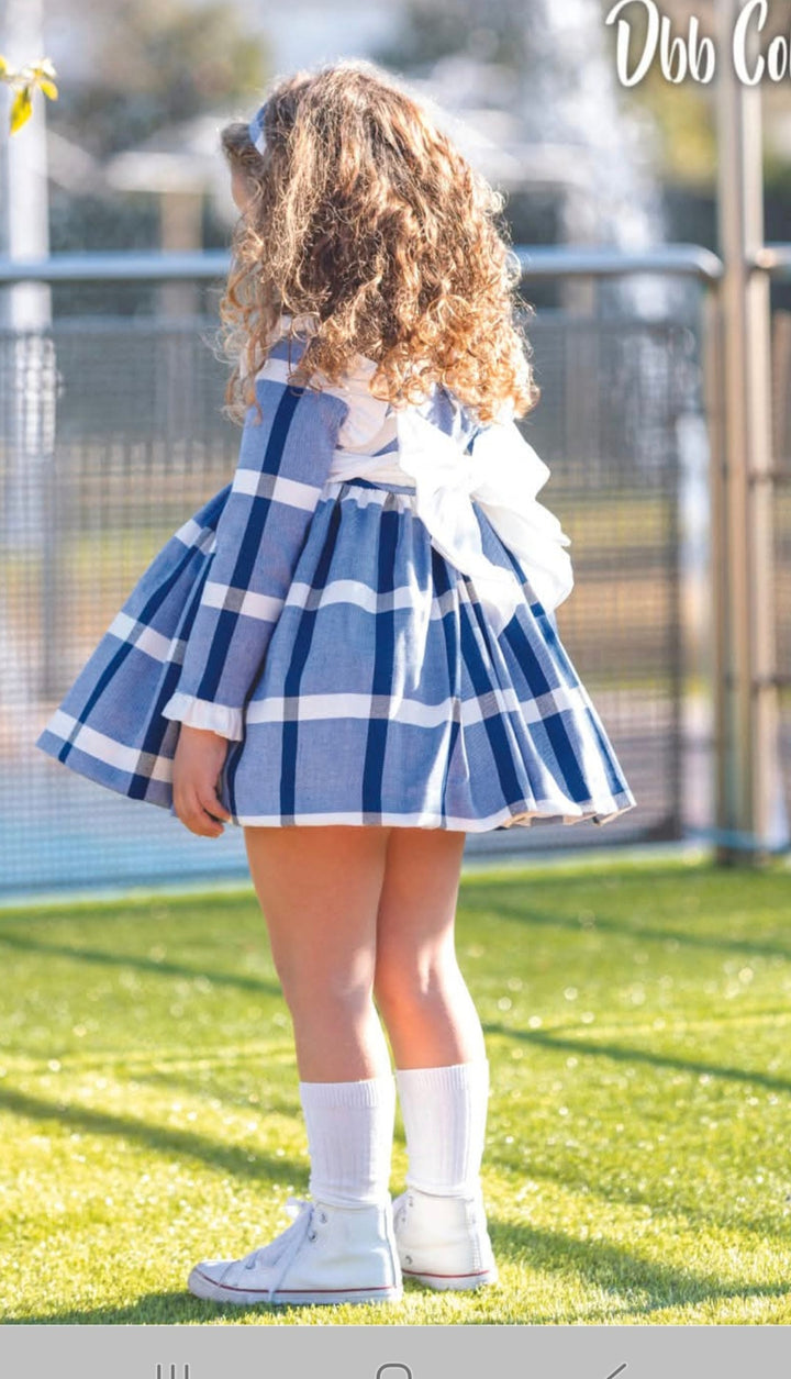 Dbb Collection Girls Blue & White Winter Dress With A Big Bow - 12302