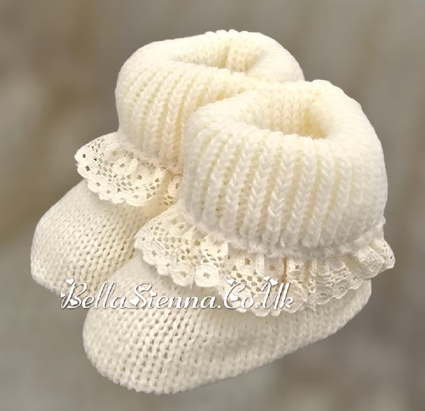 Bella Sienna Ivory Knitted Booties With Lace Trim - 75