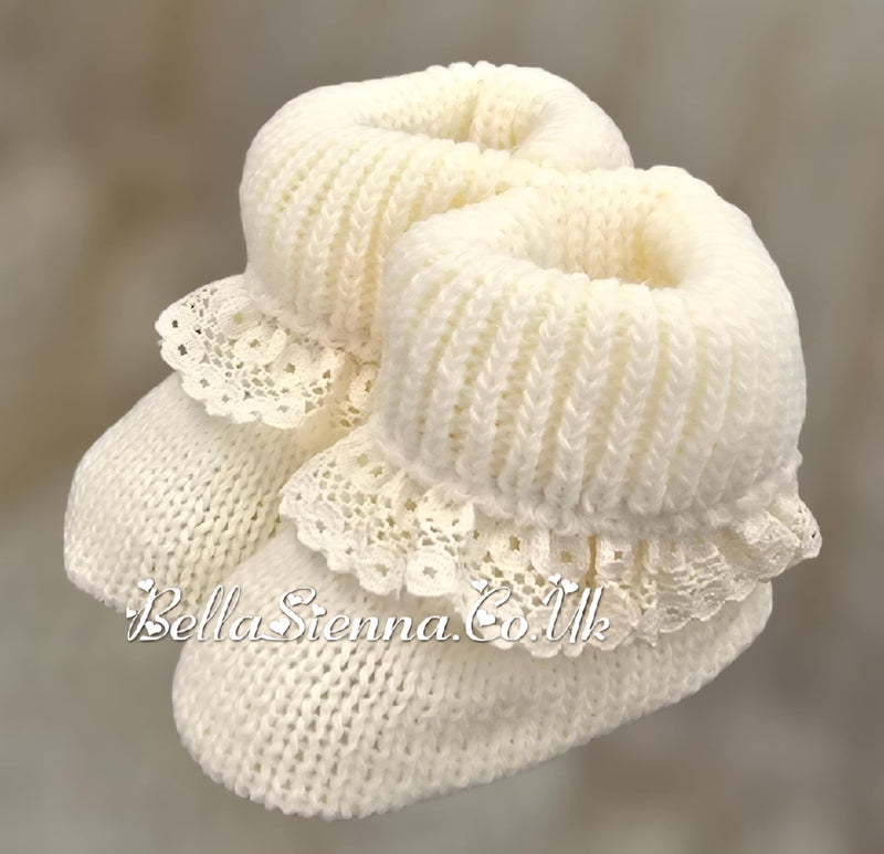 Bella Sienna Ivory Knitted Booties With Lace Trim - 75