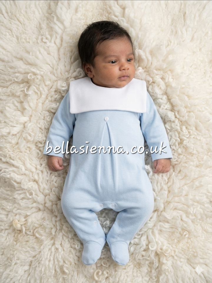 Baby Boys Blue & White All In One Babygrow - SG125