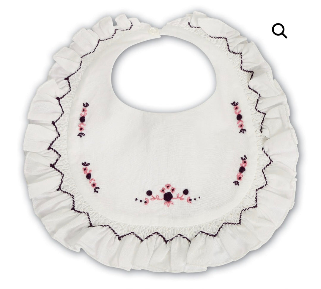 Exclusive To Bella Sienna - Sarah Louise Ivory/Plum Bundle - Smocked Bonnet, Smocked Booties, Smocked Bib, Frilly Pants