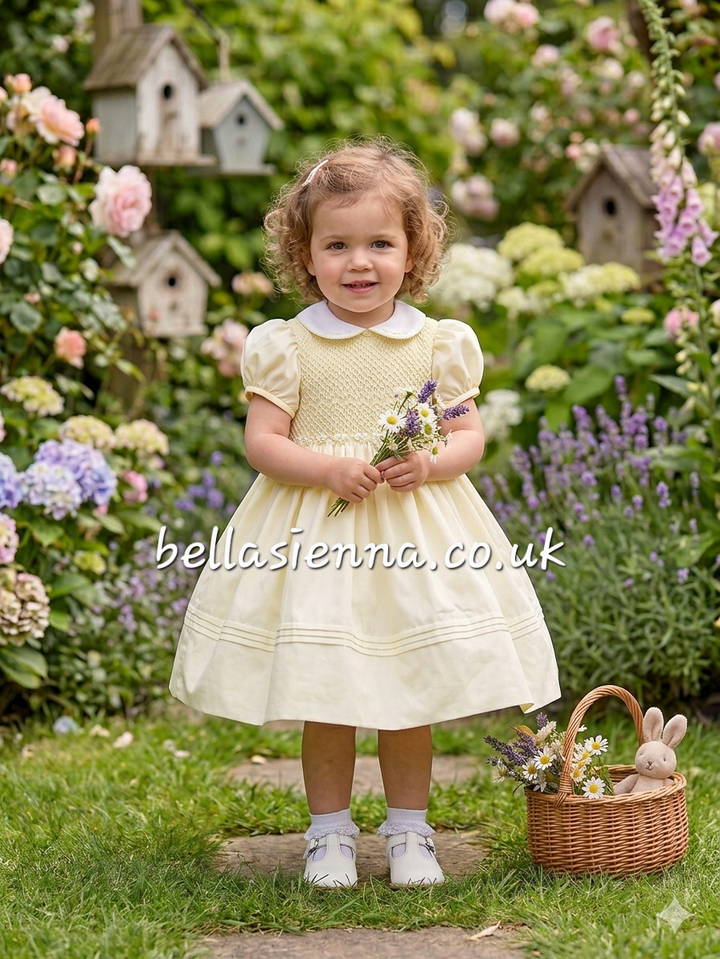 Sarah Louise Lemon & White Hand Smocked Dress - Heritage Collection - C7501