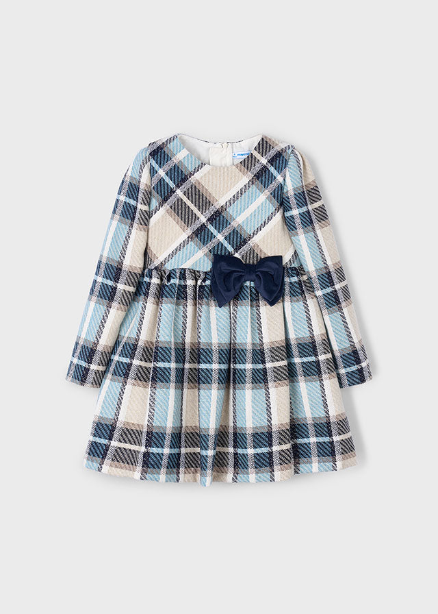 Mayoral Girls Navy, Blue & Beige Dress With Bow - 4924