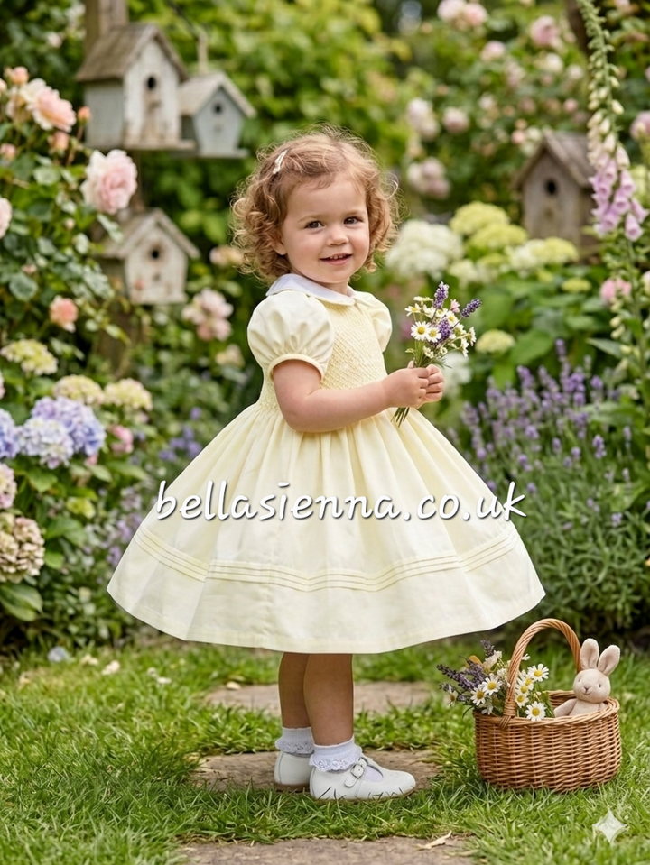 Sarah Louise Lemon & White Hand Smocked Dress - Heritage Collection - C7501