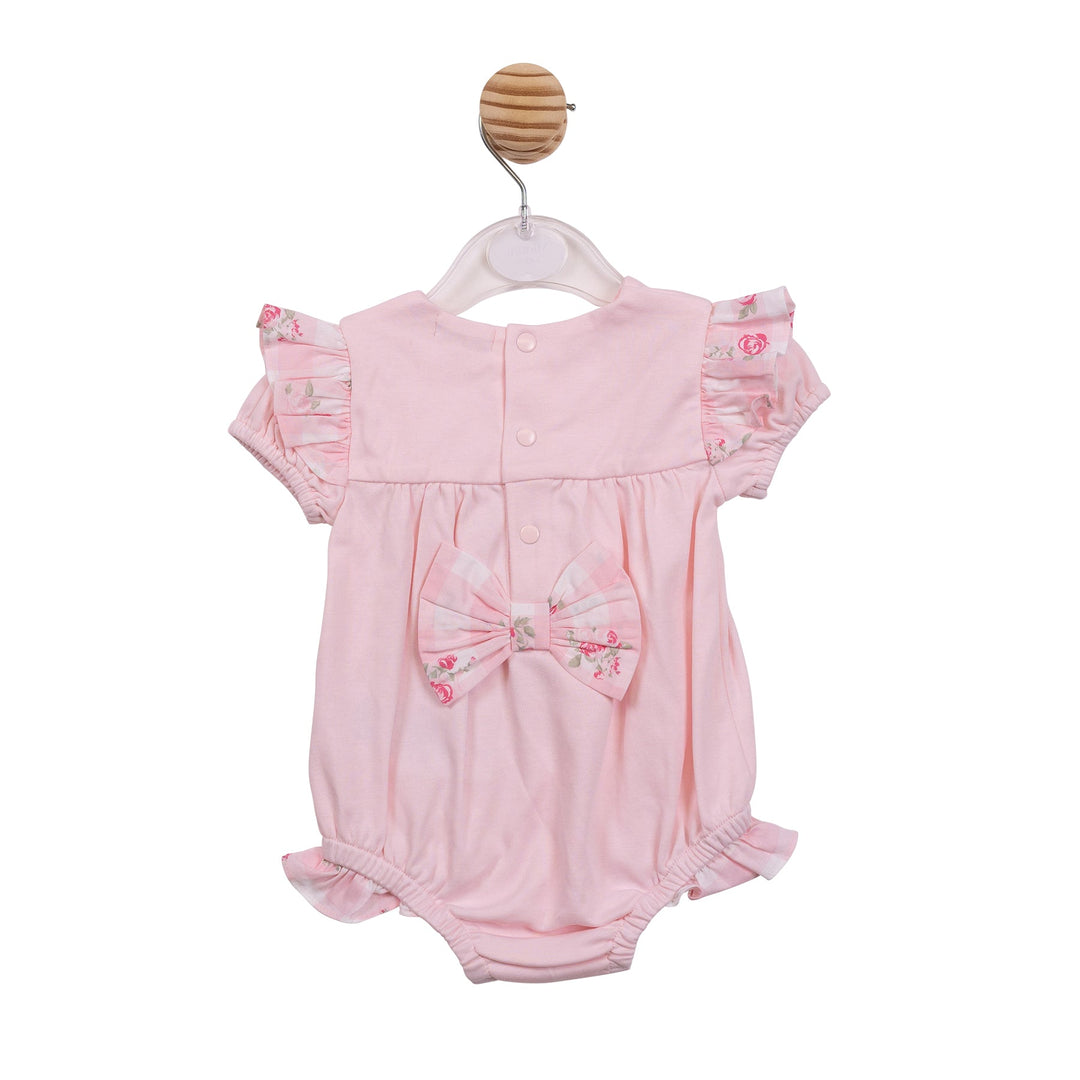 Mintini Baby Girls Pink Rose Romper With Bow Back - MB7154