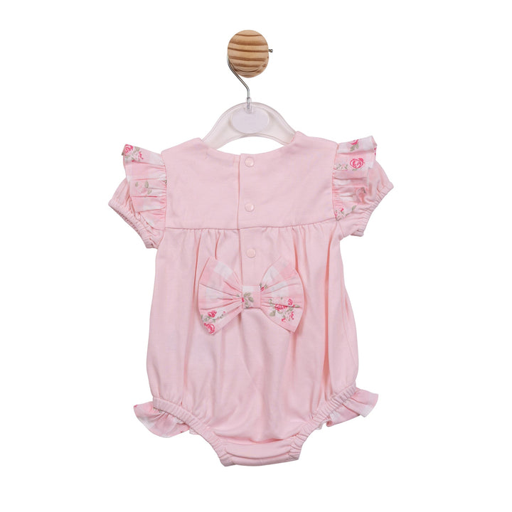 Mintini Baby Girls Pink Rose Romper With Bow Back - MB7154