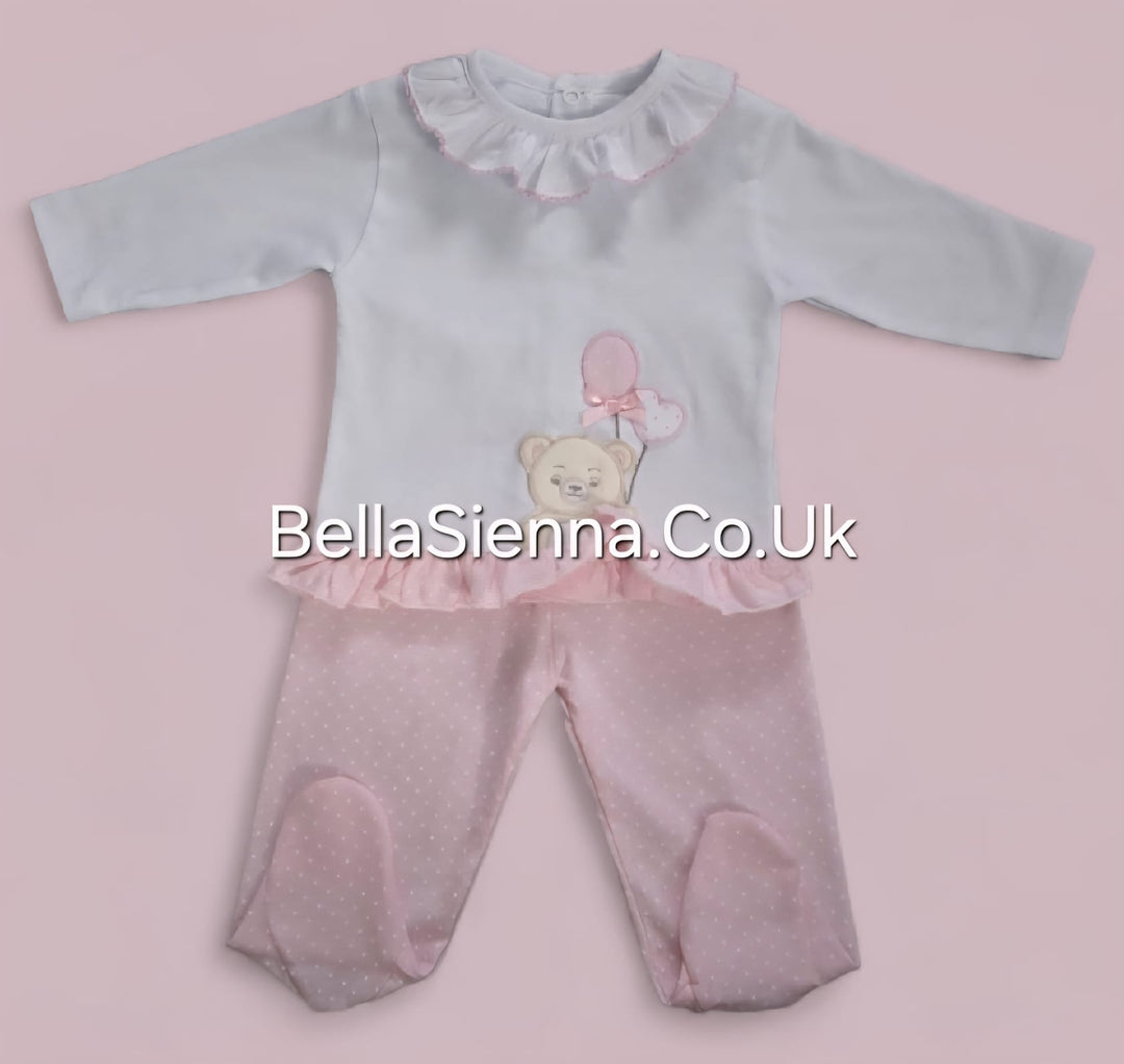 Girls Pink & White Teddy Bear With Balloons Two Piece Set - MOD 18