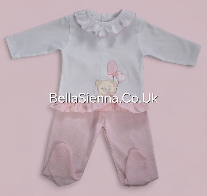 Girls Pink & White Teddy Bear With Balloons Two Piece Set - MOD 18