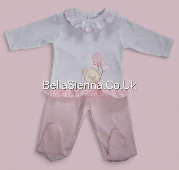 Girls Pink & White Teddy Bear With Balloons Two Piece Set - MOD 18