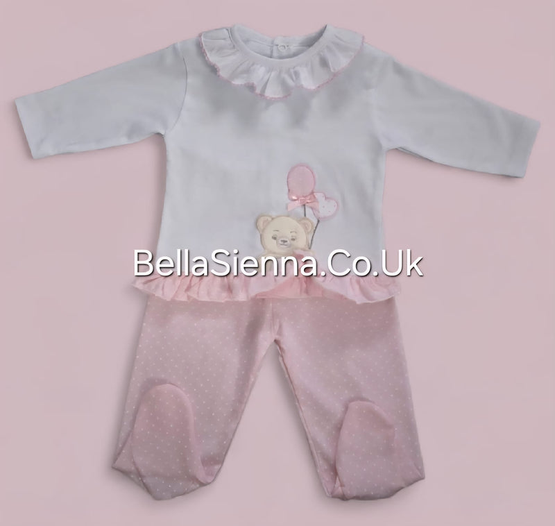 Girls Pink & White Teddy Bear With Balloons Two Piece Set - MOD 18