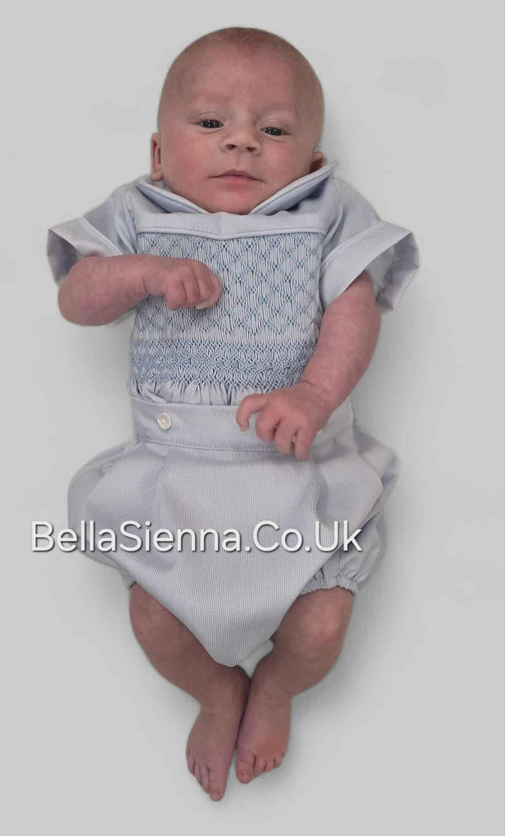 Luxury "Bella Sienna Exclusive" Baby Blue Smocked Boys Outfit