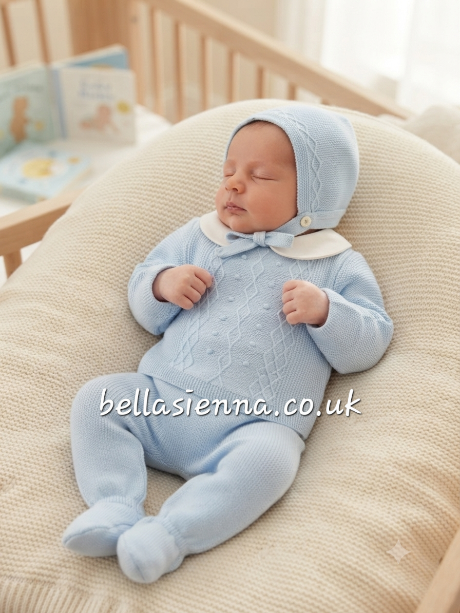 Baby Boys Three Piece Knitted Outfit - Gino - Blue