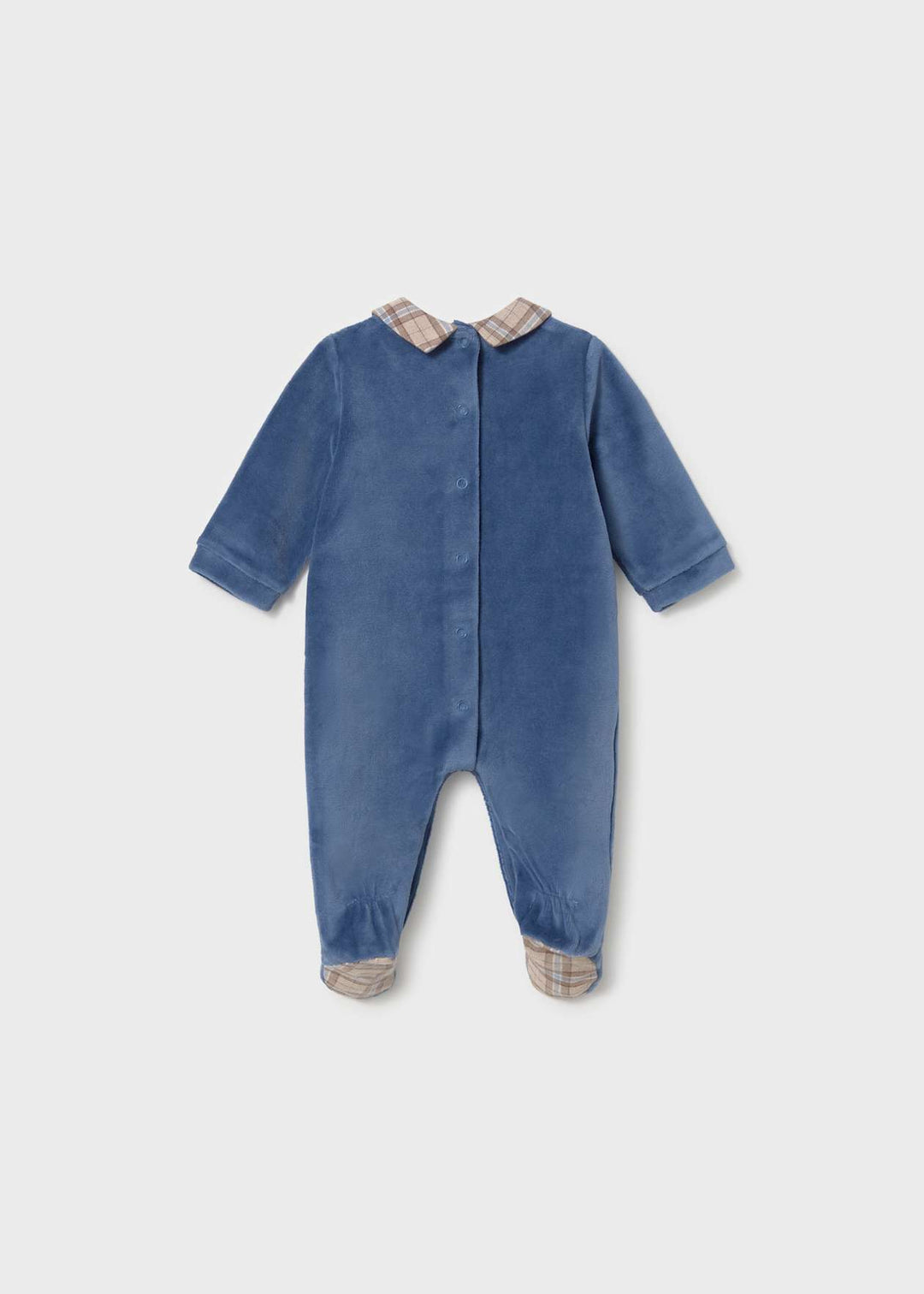 Mayoral Baby Boys Blue, Beige & Brown "Train" Velour Babygrow - 2766