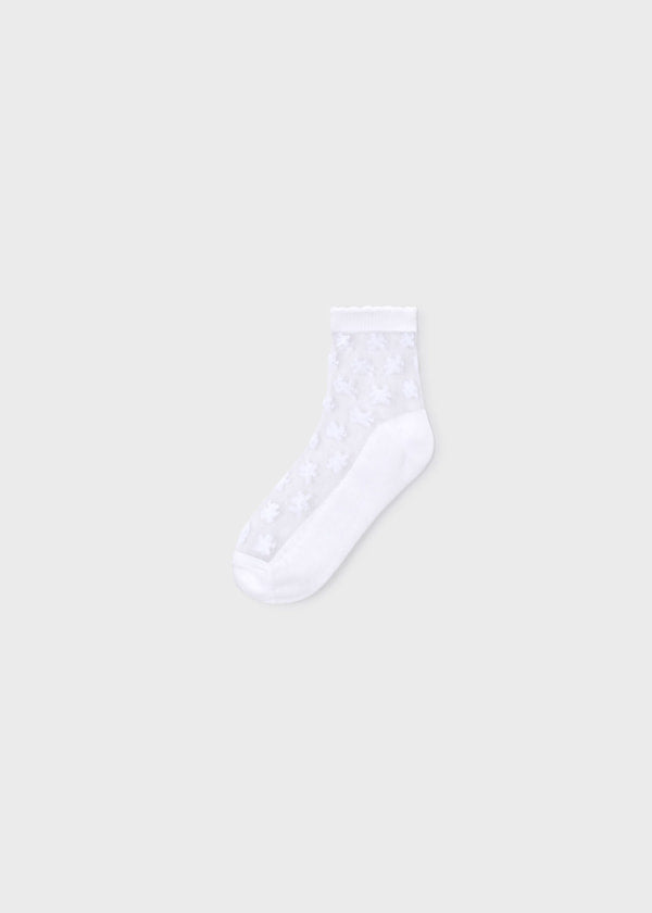 Mayoral White Plumetti Flower Socks - 10186