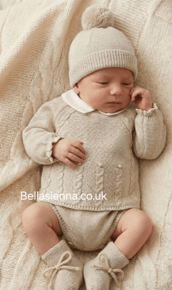 0238 - Baby Boys Cream & Blue Knitted Four Piece Set - 1/43 - Nat/Pola