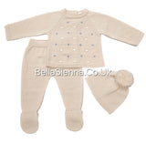 Boys Beige Three Piece Knitted Set With Hat - C5004