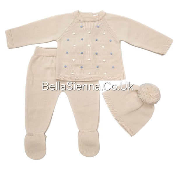 Boys Beige Three Piece Knitted Set With Hat - C5004