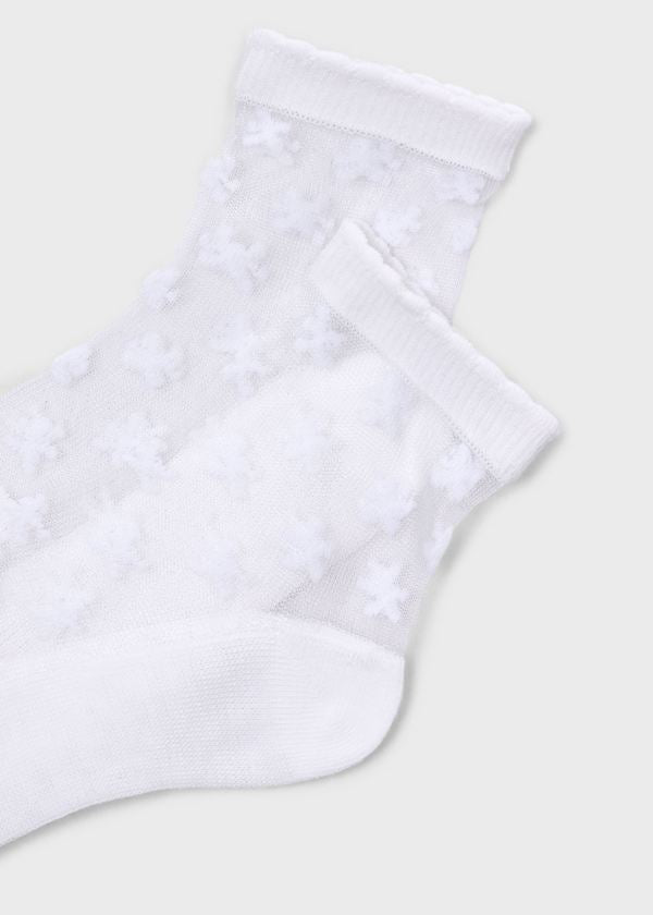 Mayoral White Plumetti Flower Socks - 10186