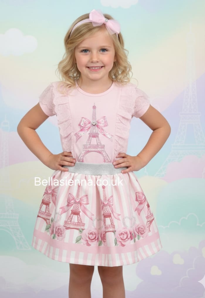 Diamond Stone Girls Pink "Tower" Skirt Set With Matching Headband - YG-31
