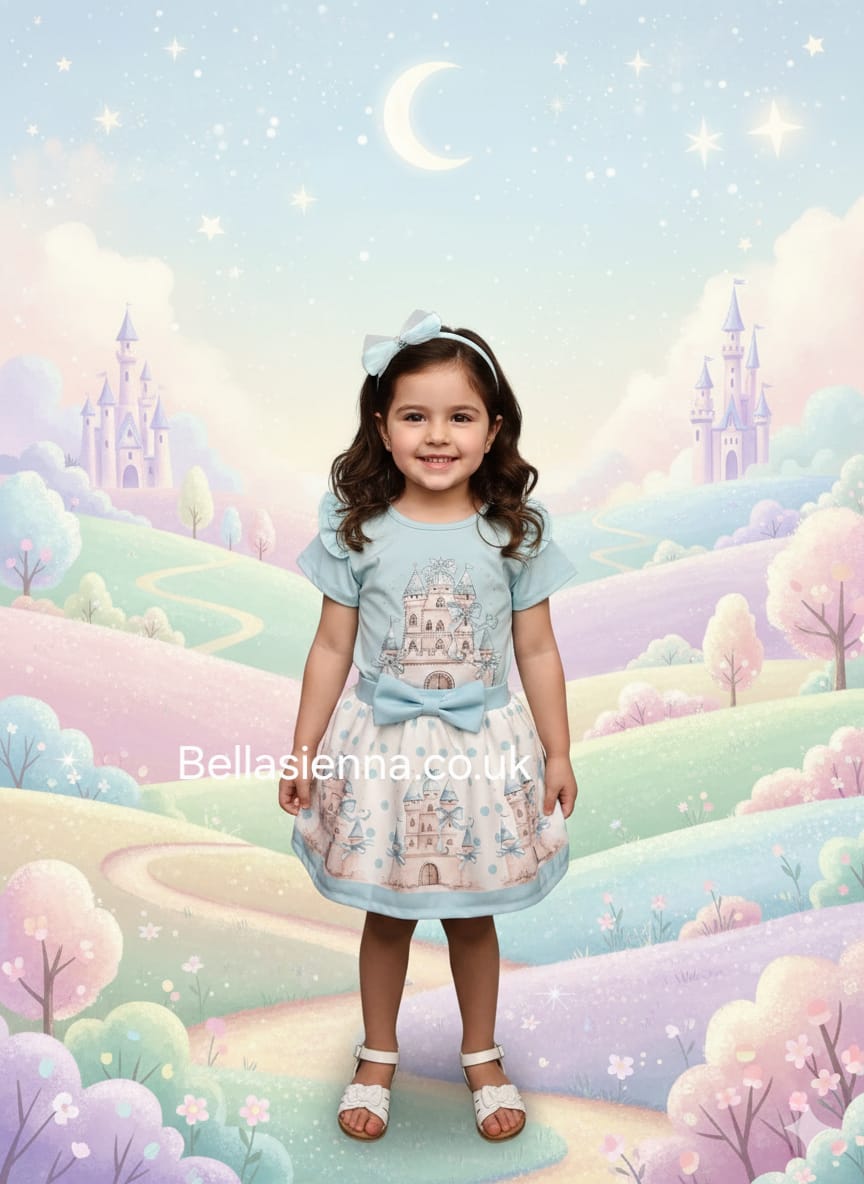 Diamond Stone Girls Mint Green "Princess Castle" Skirt Set With Matching Headband - YG-30