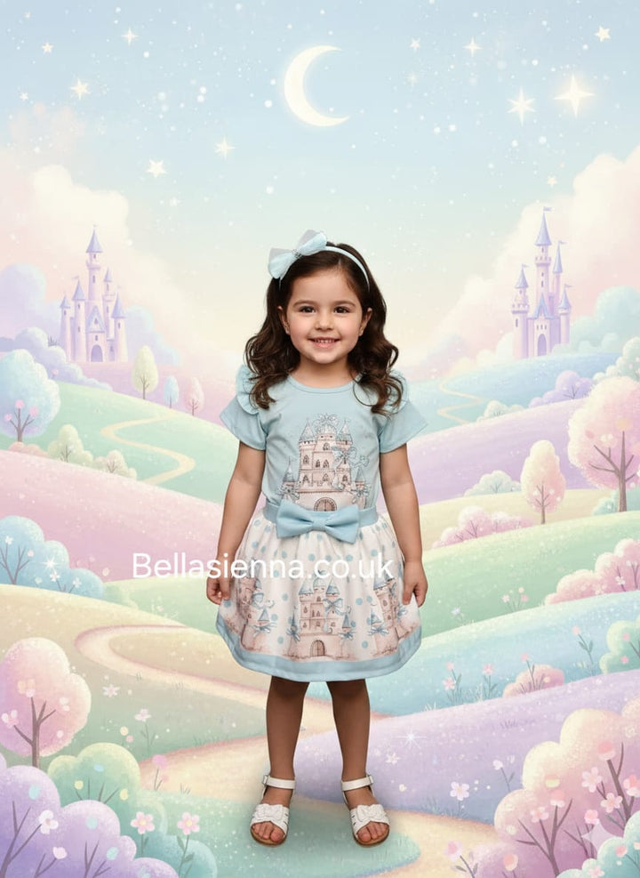 Diamond Stone Girls Mint Green "Princess Castle" Skirt Set With Matching Headband - YG-30