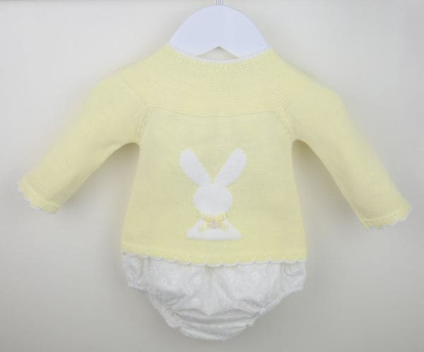 Girls Lemon & White Bunny Rabbit Jumper & Jam Pants Set - DANI
