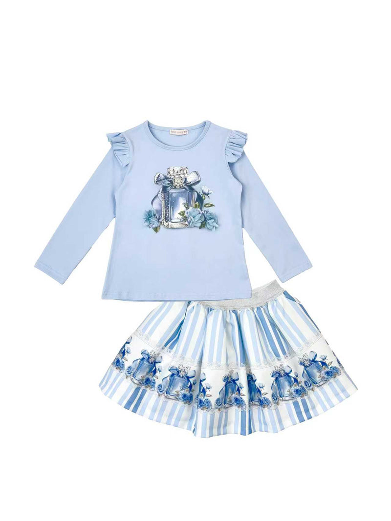 Giorgio Bambini Girls Blue "PERFUME" Long Sleeved Top & Skirt Set - YG-11
