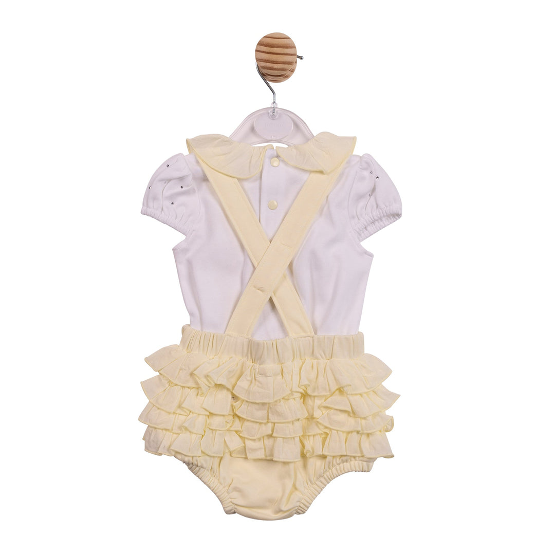 Mintini Lemon & White Frilly Romper Set With Diamante Detail - MB7107