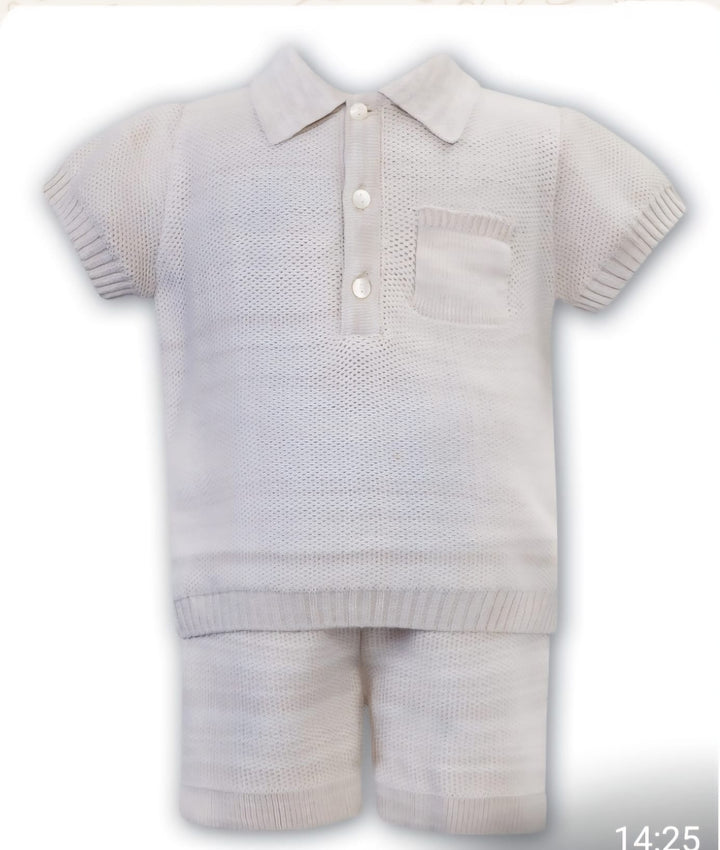 Sarah Louise Boys Beige Knitted Two Piece Shorts Set -008158