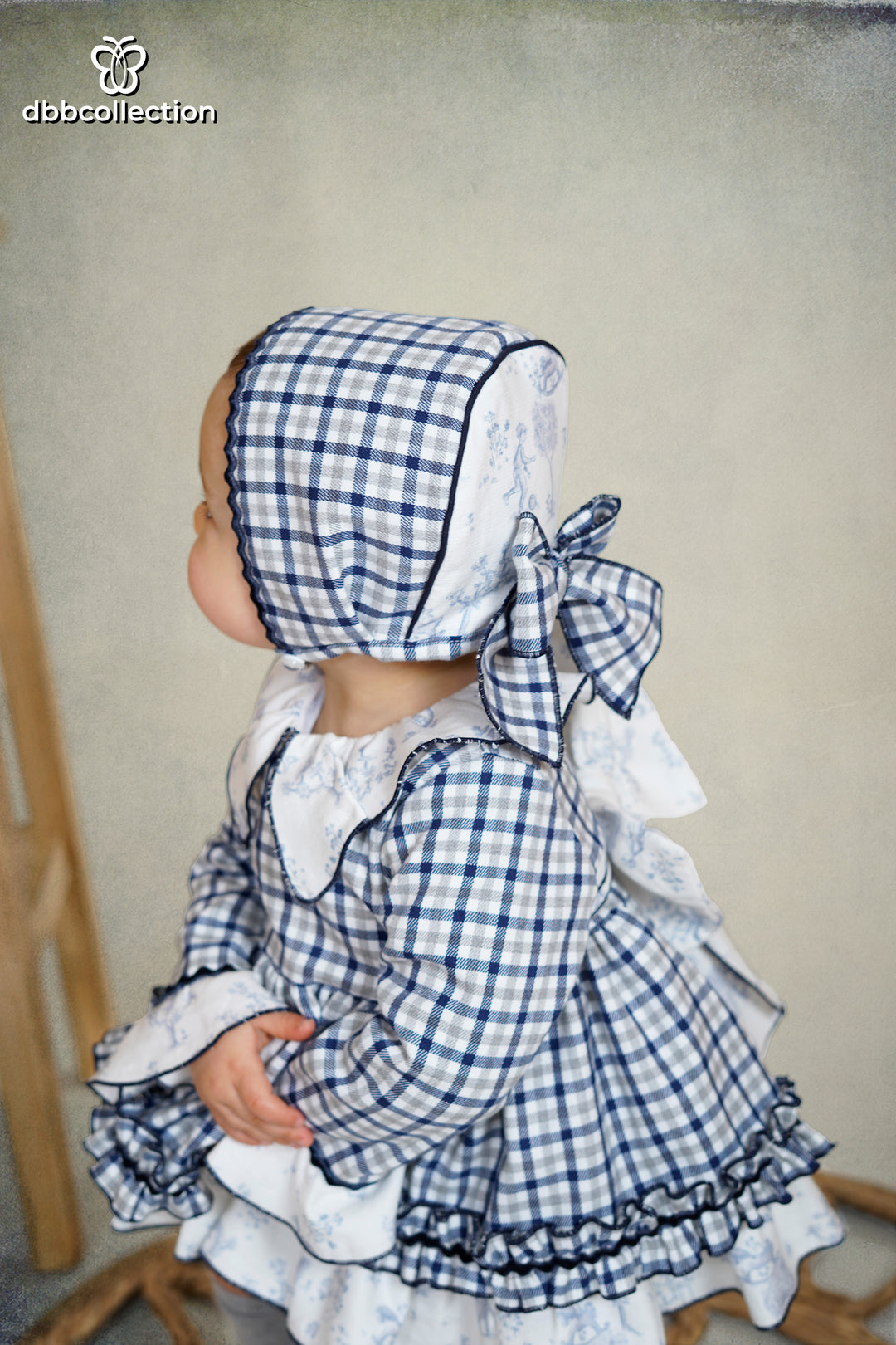 Dbb Collection Girls "Rocking Horse" Check Dress, Pants & Bonnet Set - 25401 - Matching Items Available