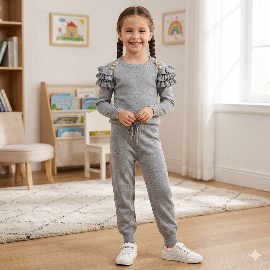 Light Grey 2 Piece Ruffle Frill Co-ord Lounge Set - 3004