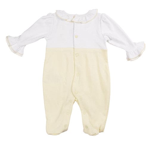 Lemon & White Smocked Babygrow With Bows - MB6387