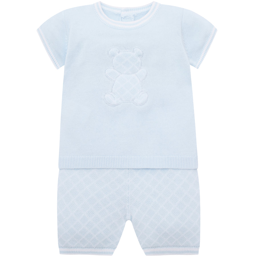 Emile et Rose Boys Baby Blue Knitted Two Piece With Teddy Bear Motif - Lennox