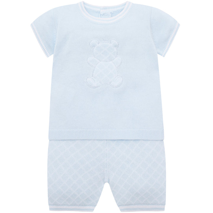 Emile et Rose Boys Baby Blue Knitted Two Piece With Teddy Bear Motif - Lennox