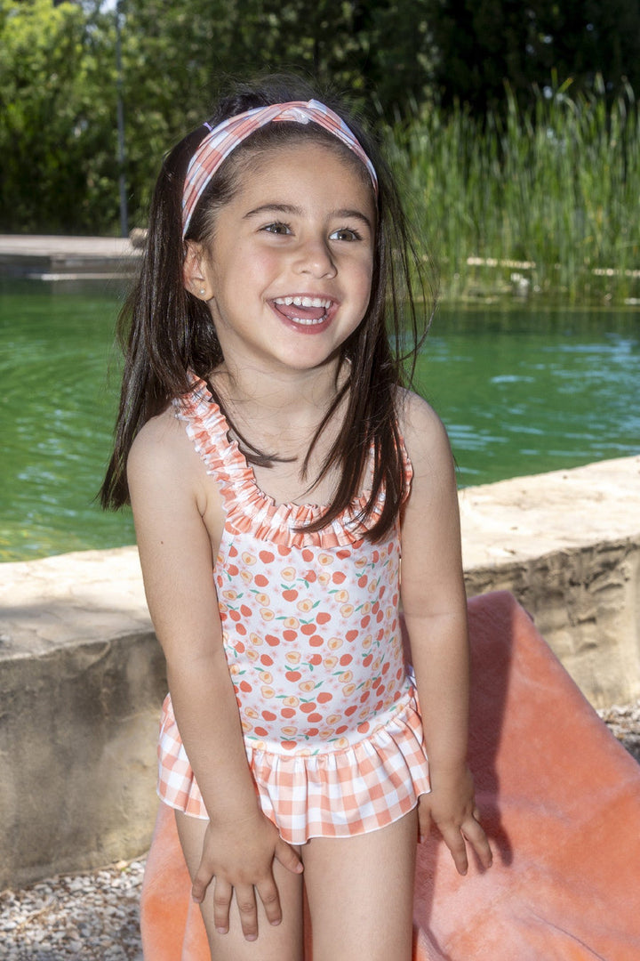 Calamaro Baby Girls "Peach" Swimming Costume With Bow Back - 23819