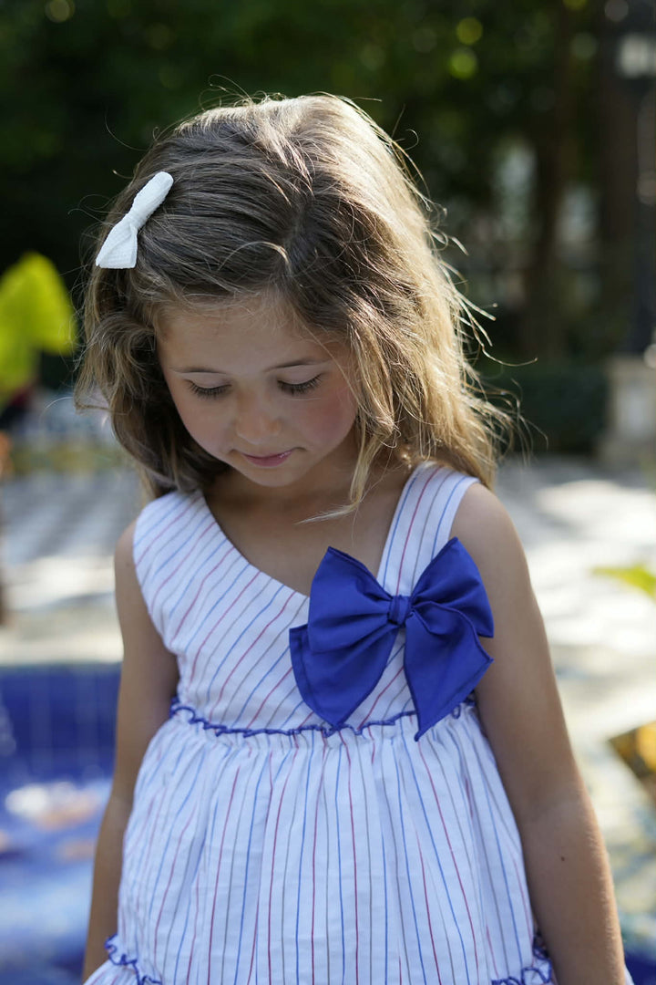 Dbb Collection Girls Striped Dress With Big Blue Bows - 27202